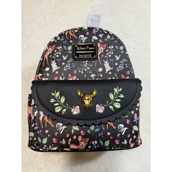NWT Loungefly Disney Parks Bambi Mini Backpack Black Forest Friends Embroidered main image 5